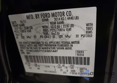 2012 Ford Escape Xlt from USA, damaged, VIN 1FMCU0D71CKB01447